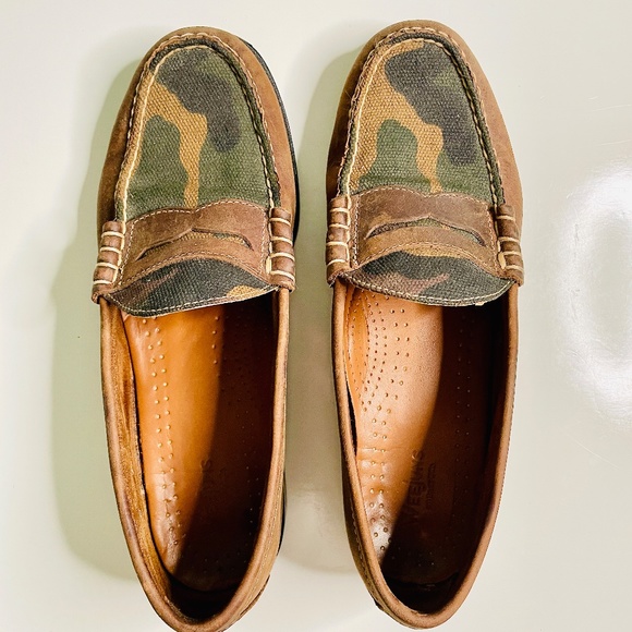 G.H. Bass Brown Leather & Camo Weejuns Penny Loafers Men's 8.5 D Shoes - Picture 6 of 16
